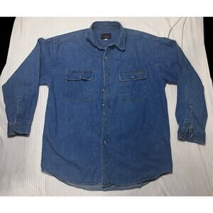 Vintage SunBelt Blue Distressed Denim Shirt Mens XL Button Up L/S CROWN ROYAL